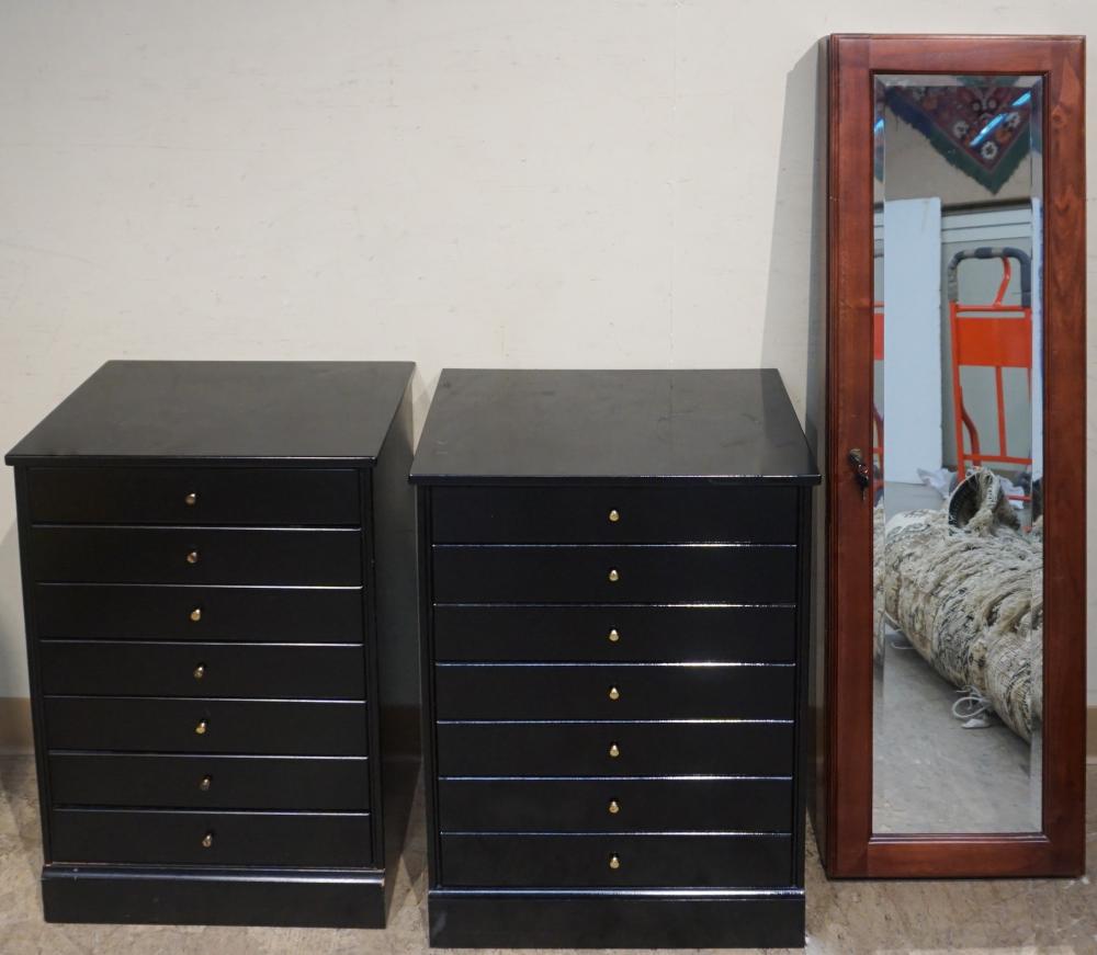 Appraisal: Pair of Black Ebonized Wood Prints Cabinets and a Stained