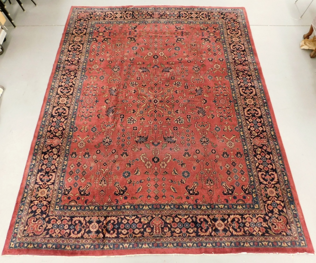 Appraisal: TURKISH BOTANICAL ROOM SIZE RUG Turkey th CenturyNavy and cream