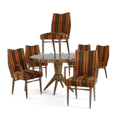 Appraisal: ERNO FABRY Dining table and six dining chairs two-arm four-side