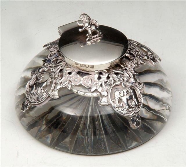 Appraisal: A CUT GLASS AND SILVER MOUNTED PRESENTATION INK WELL bearing