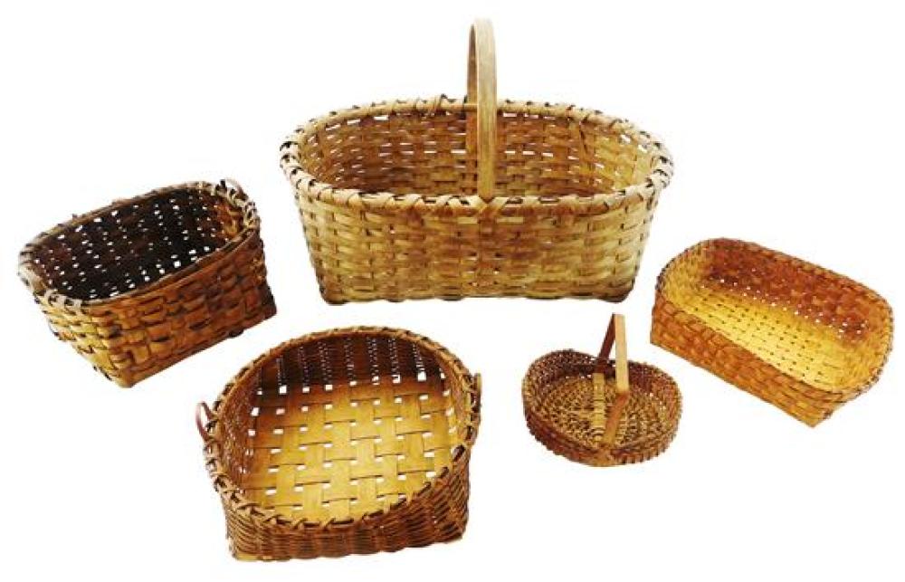 Appraisal: Five American splint baskets th early th C largest with