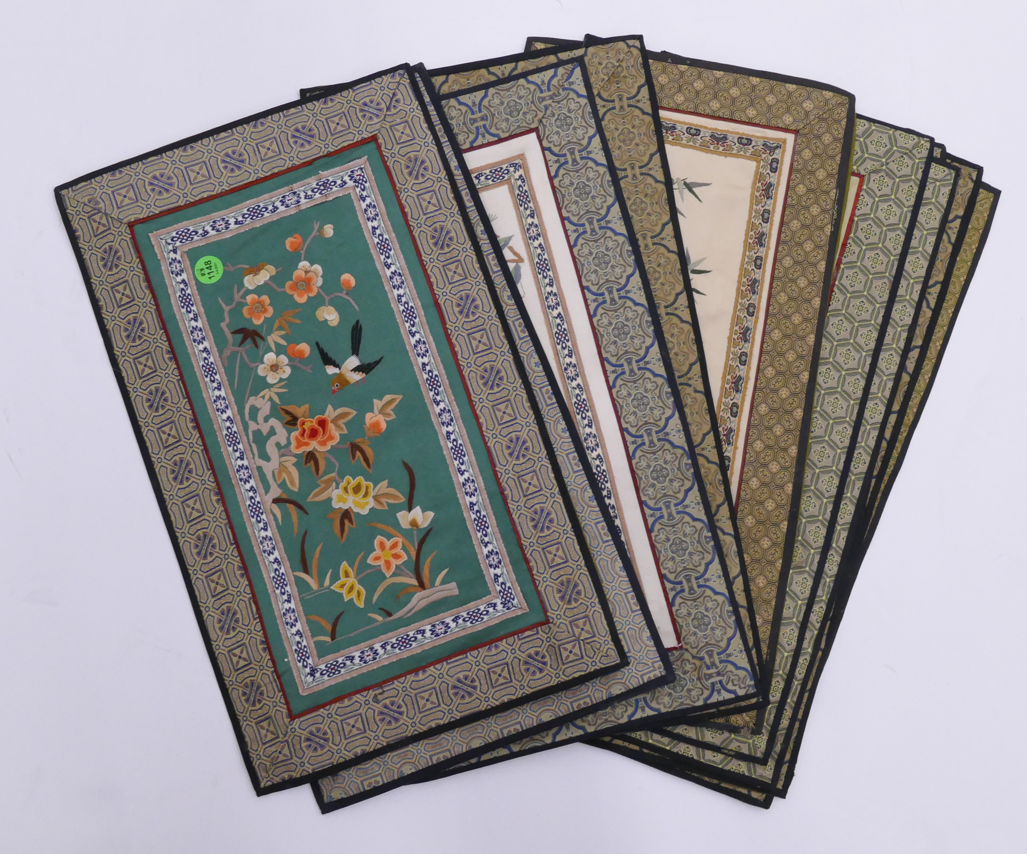 Appraisal: Stack pc Chinese Silk Embroidered Panels- x ''