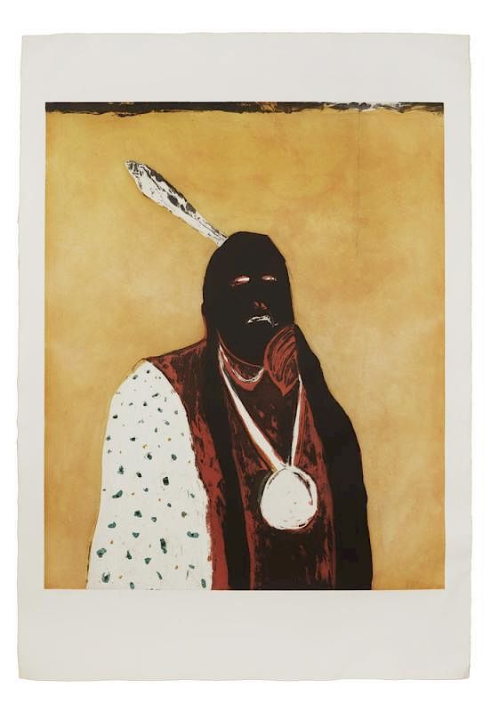 Appraisal: Fritz Scholder - Etching Indian Portrait in Roma Large framed