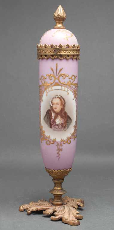 Appraisal: Austrian gilt-metal-mounted porcelain covered portrait urn late th century Estimate