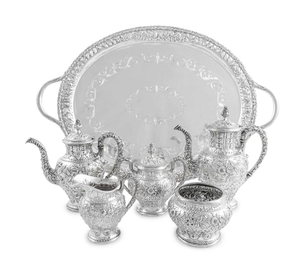 Appraisal: An American Silver Repousse Six-Piece Tea and Coffee Service An