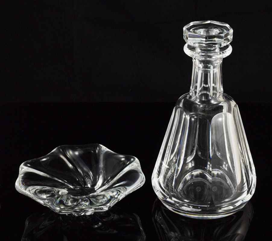 Appraisal: BACCARAT FRENCH CRYSTAL BOWL AND DECANTER Small dish with pinwheel