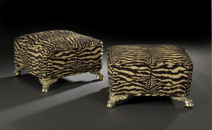 Appraisal: Pair of Continental Gilt-Brass-Mounted Upholstered Footstools first quarter th century