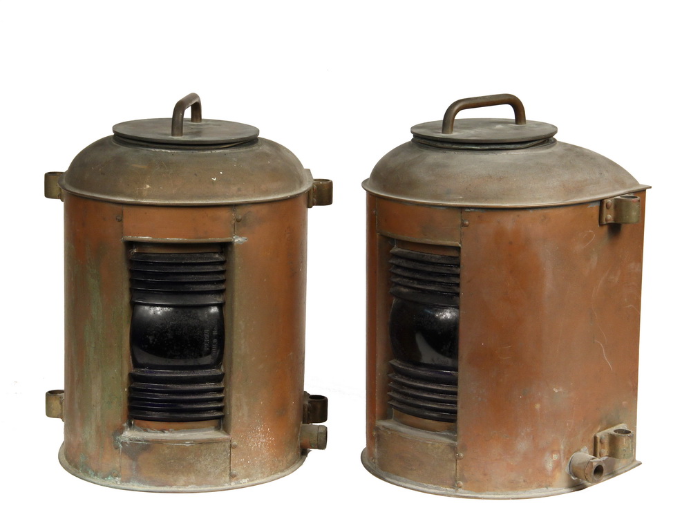 Appraisal: SCARCE PAIR OF SHIP'S LIGHTS - Copper Lamps with Blue