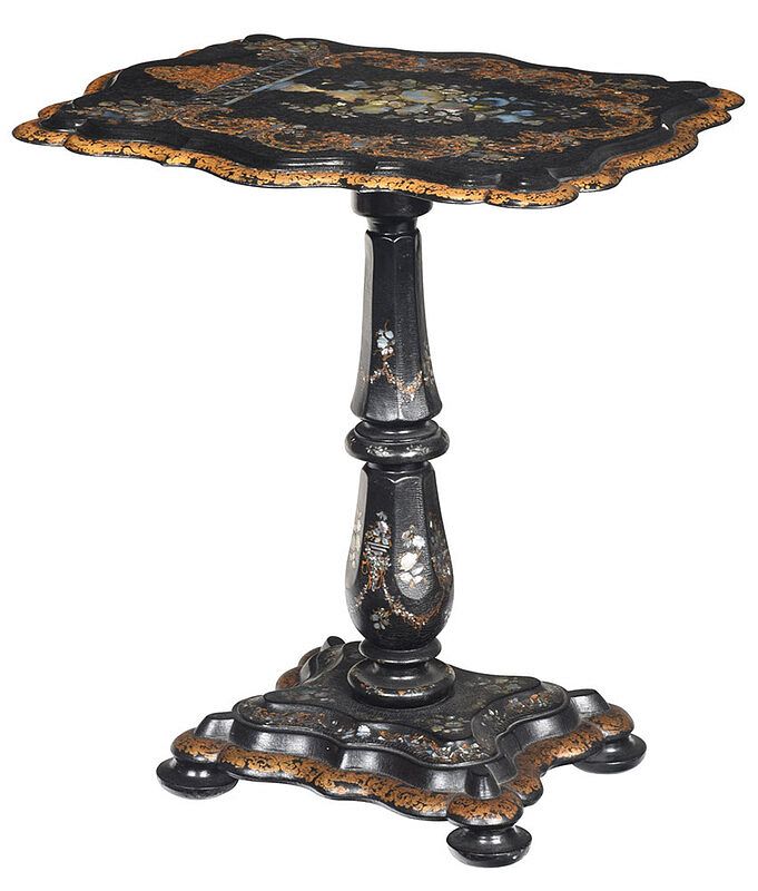 Appraisal: Mother of Pearl Inlaid Gilt Papier Mache Table French or