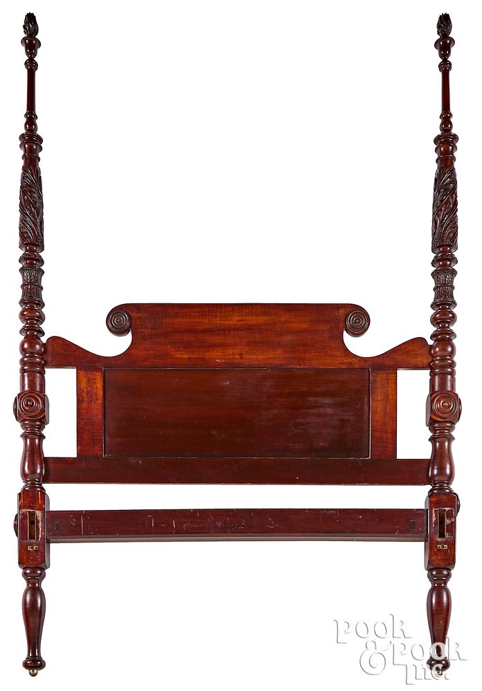 Appraisal: Federal carved cherry and maple tall post bed Federal carved