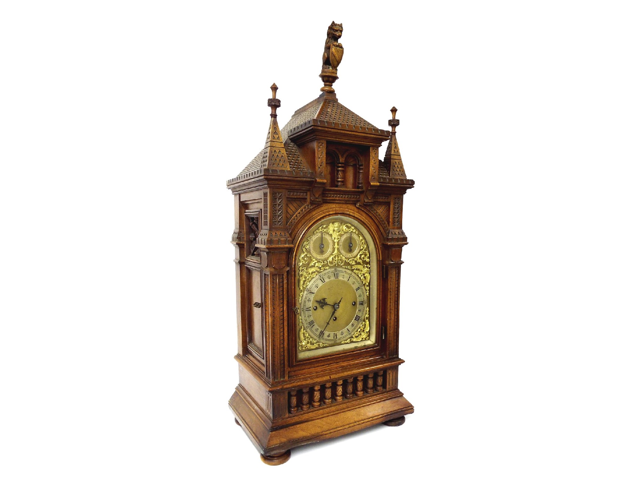 Appraisal: Good English oak triple fusee boardroom mantel clock the movement