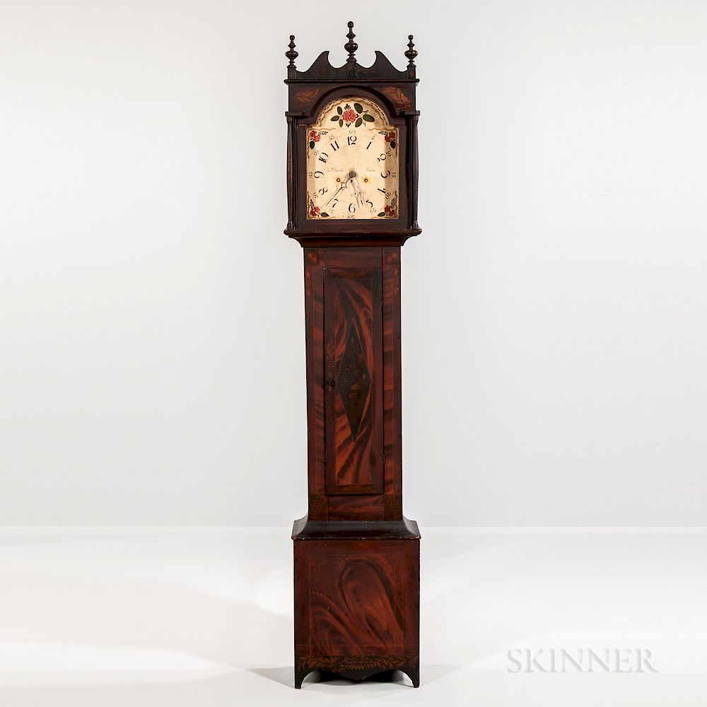 Appraisal: Grain-painted and Gilt Stencil-decorated Wooden Works Tall Clock Grain-painted and