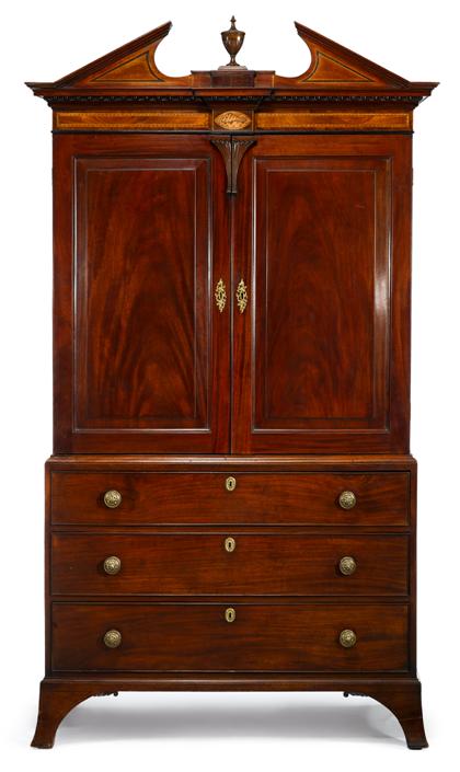 Appraisal: George III mahogany inlaid cabinet on chestcirca