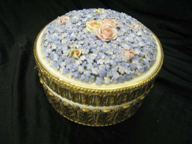 Appraisal: Fine Porcelain Bronze Dresser Box with elaborate applied flowers