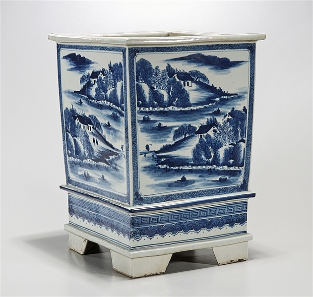 Appraisal: Chinese blue and white porcelain square form planter depicting landscapes