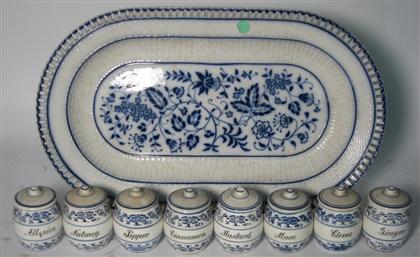 Appraisal: A blue and white oval porcelain platterTogether with barrel form