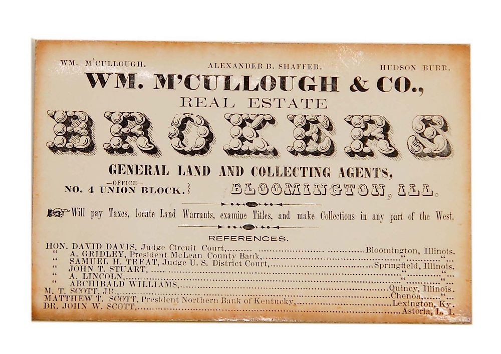 Appraisal: 's Abraham Lincoln Business Card 's Business Card Wm M'Cullough