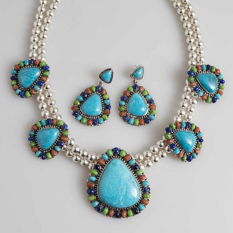 Appraisal: Southwest Style Sterling Turquoise Necklace Earrings Southwest style sterling and