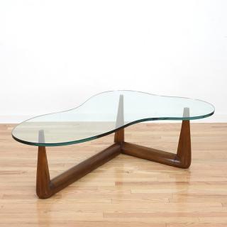 Appraisal: Robsjohn-Gibbings Widdicomb walnut coffee table Circa s -inch biomorphic glass