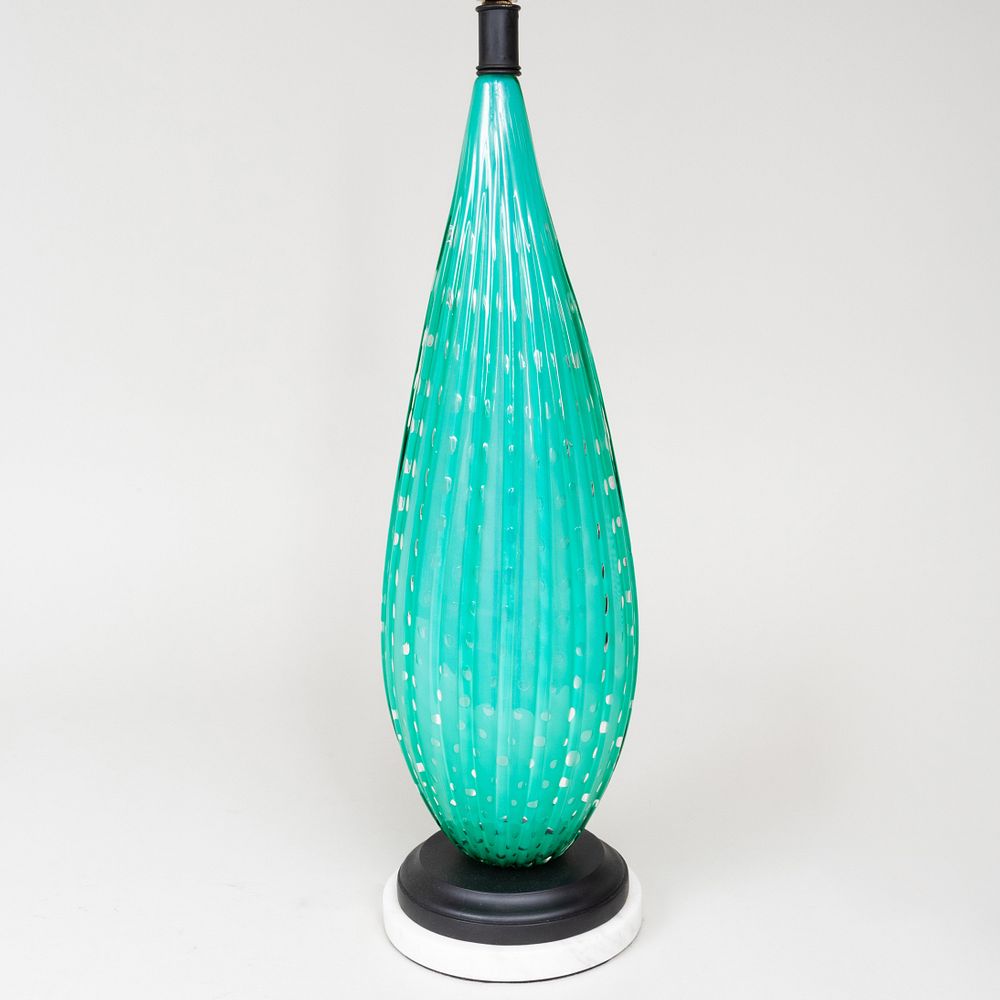 Appraisal: Murano Internally Decorated Turquoise Glass Table Lamp x in diam