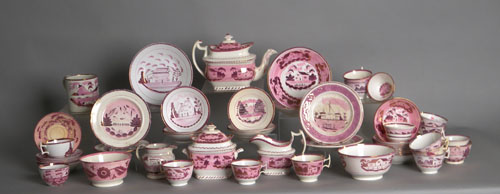 Appraisal: Assembled pink luster tea service th c