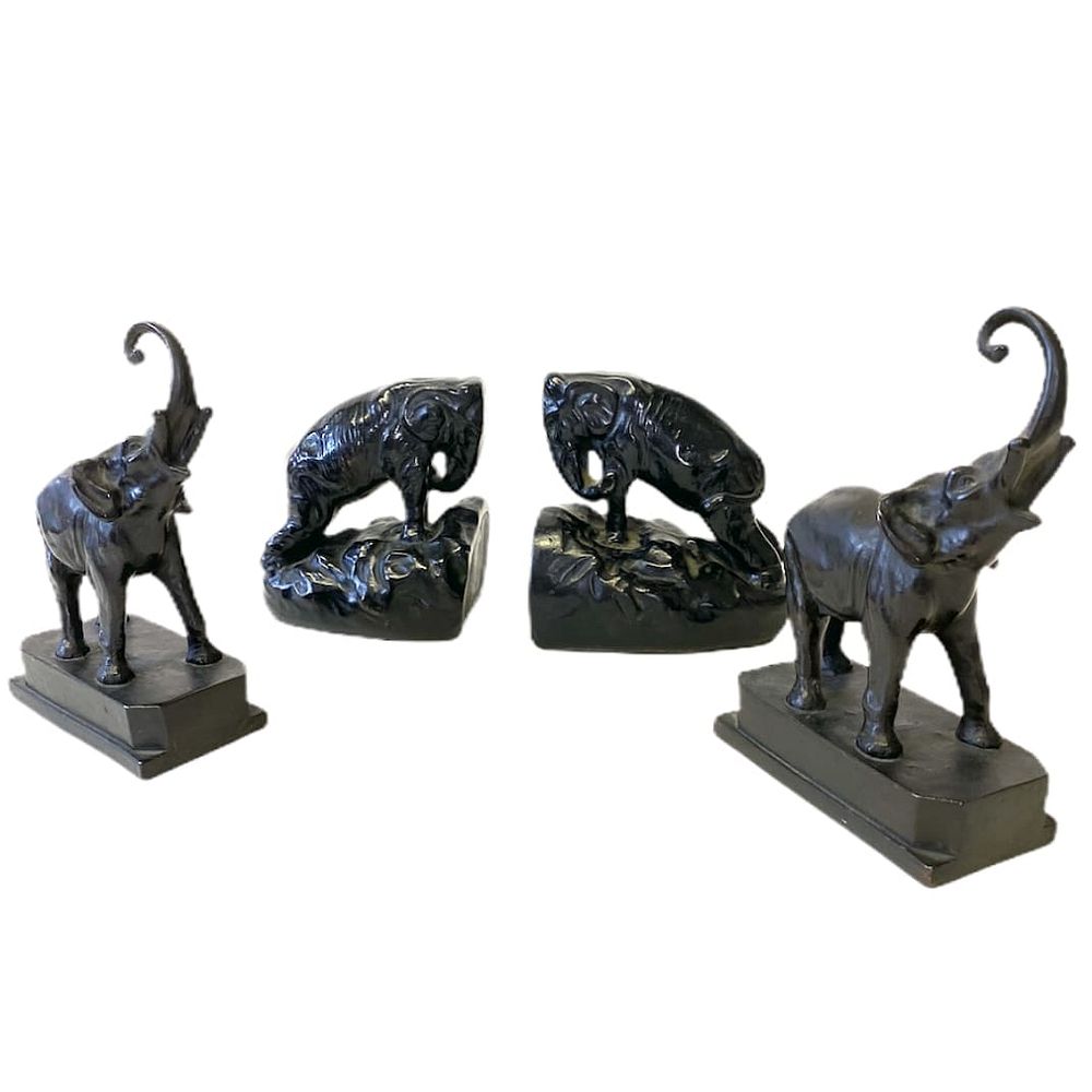 Appraisal: Two Pairs of Elephant Bookends One set bronze roman bronze