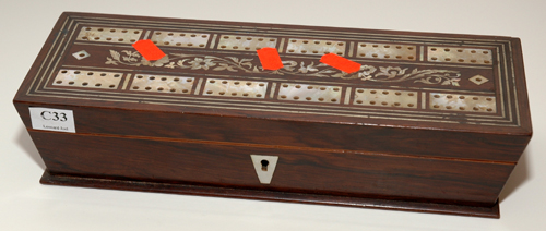 Appraisal: TH CENTURY ROSEWOOD INLAID MOTHER OF PEARL GAMES BOX