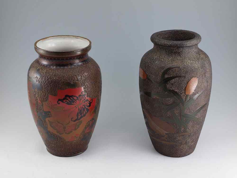 Appraisal: PIECE TOTAI CLOISONNE VASES Also referred to as Tree Bark