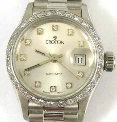 Appraisal: LADY'S CROTON AUTOMATIC DIAMOND AND FOURTEEN KARAT GOLD WRISTWATCH K