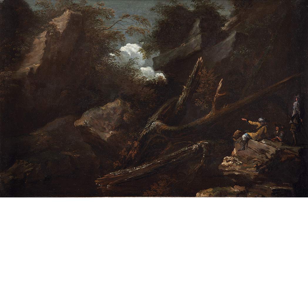 Appraisal: Follower of Salvator Rosa Cavaliers in a Rocky Landscape Oil