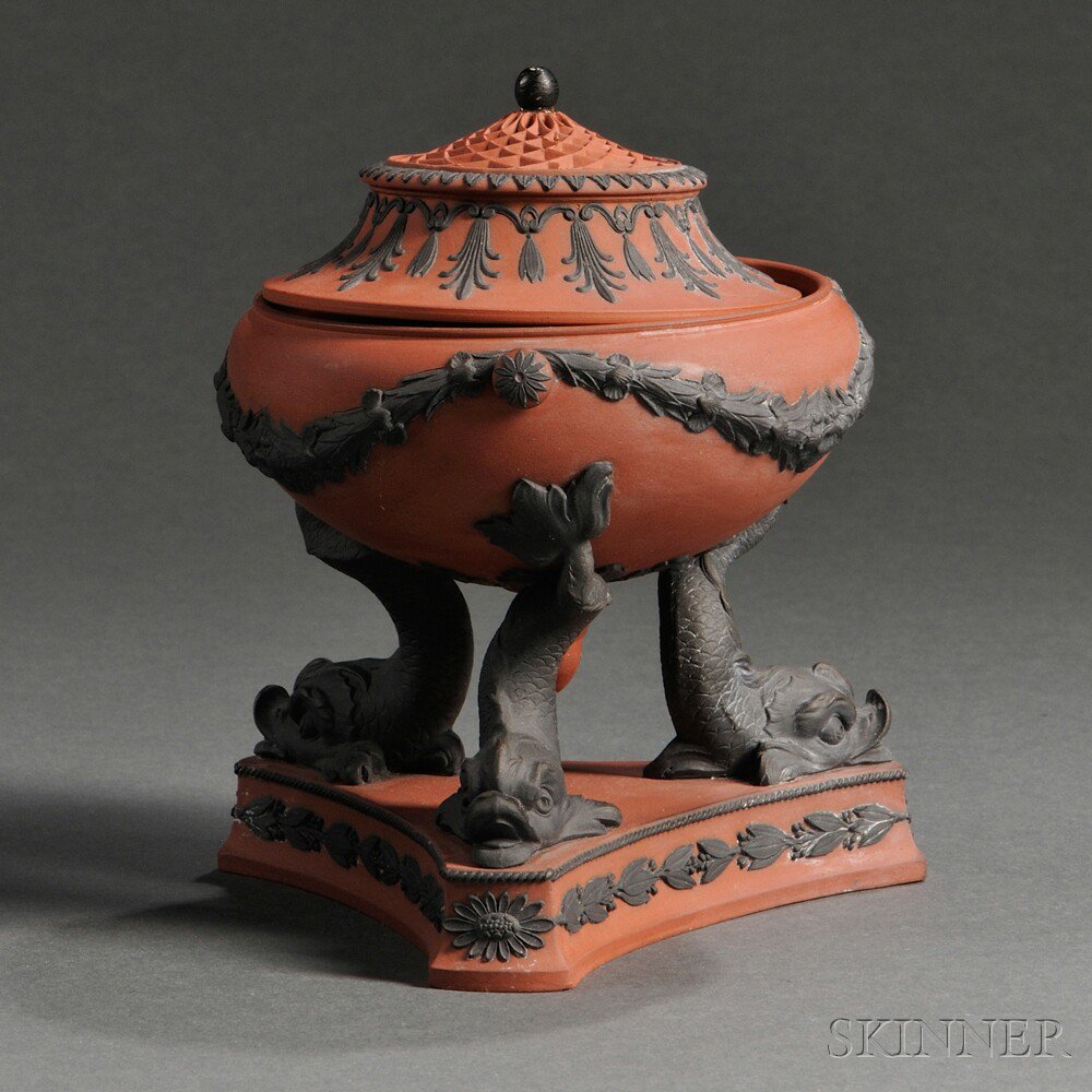 Appraisal: Wedgwood Rosso Antico Incense Burner and Cover England early th