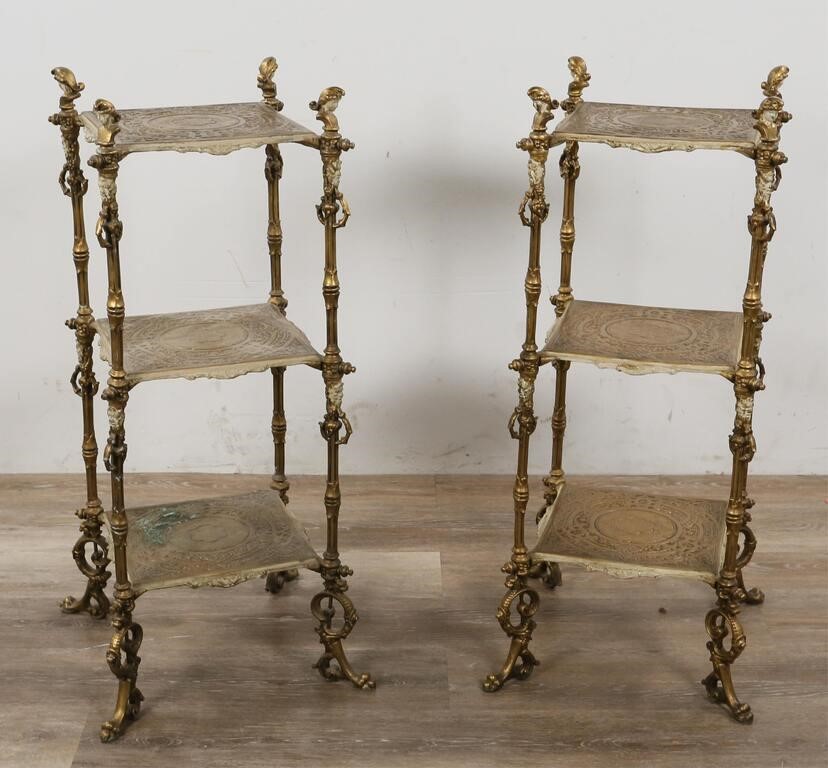 Appraisal: PAIR OF NEOCLASSICAL STYLE ETAGERESPair of Neoclassical style side etageres