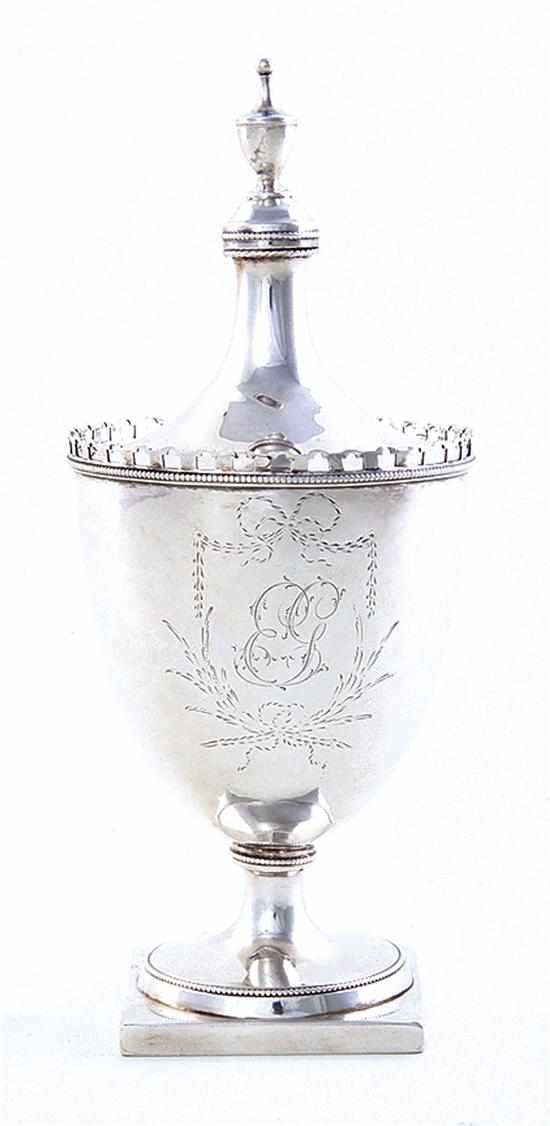 Appraisal: Southern Federal coin silver sugar urn by George Dowig Baltimore