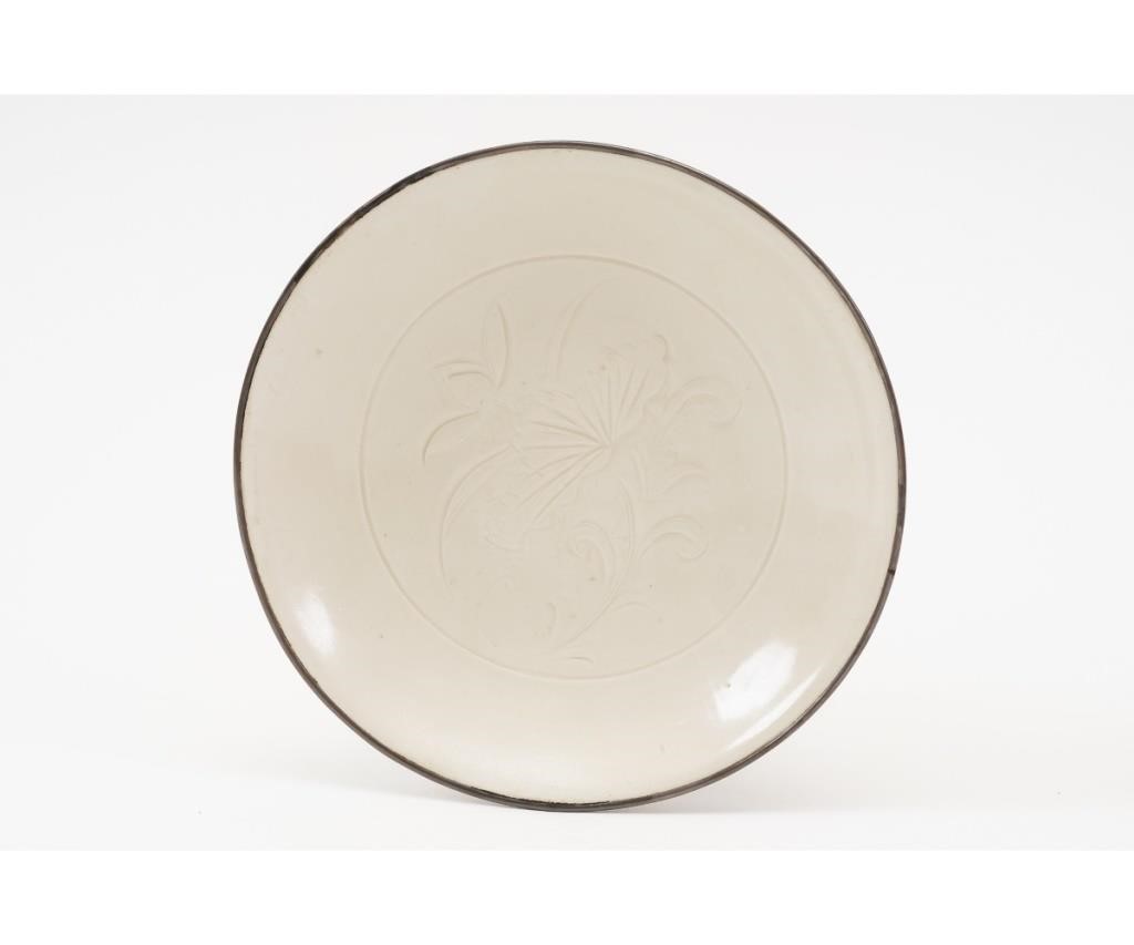 Appraisal: Chinese Ding ware dish creamy white with incised flowers and