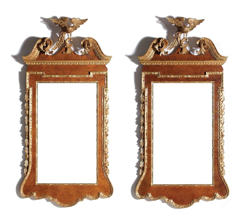 Appraisal: Pair La Barge parcel-gilt walnut mirrors George II style with