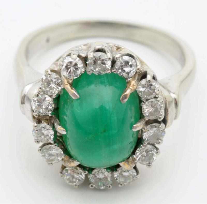 Appraisal: K W Gold Emerald Diamond Ring One oval cabochon emerald