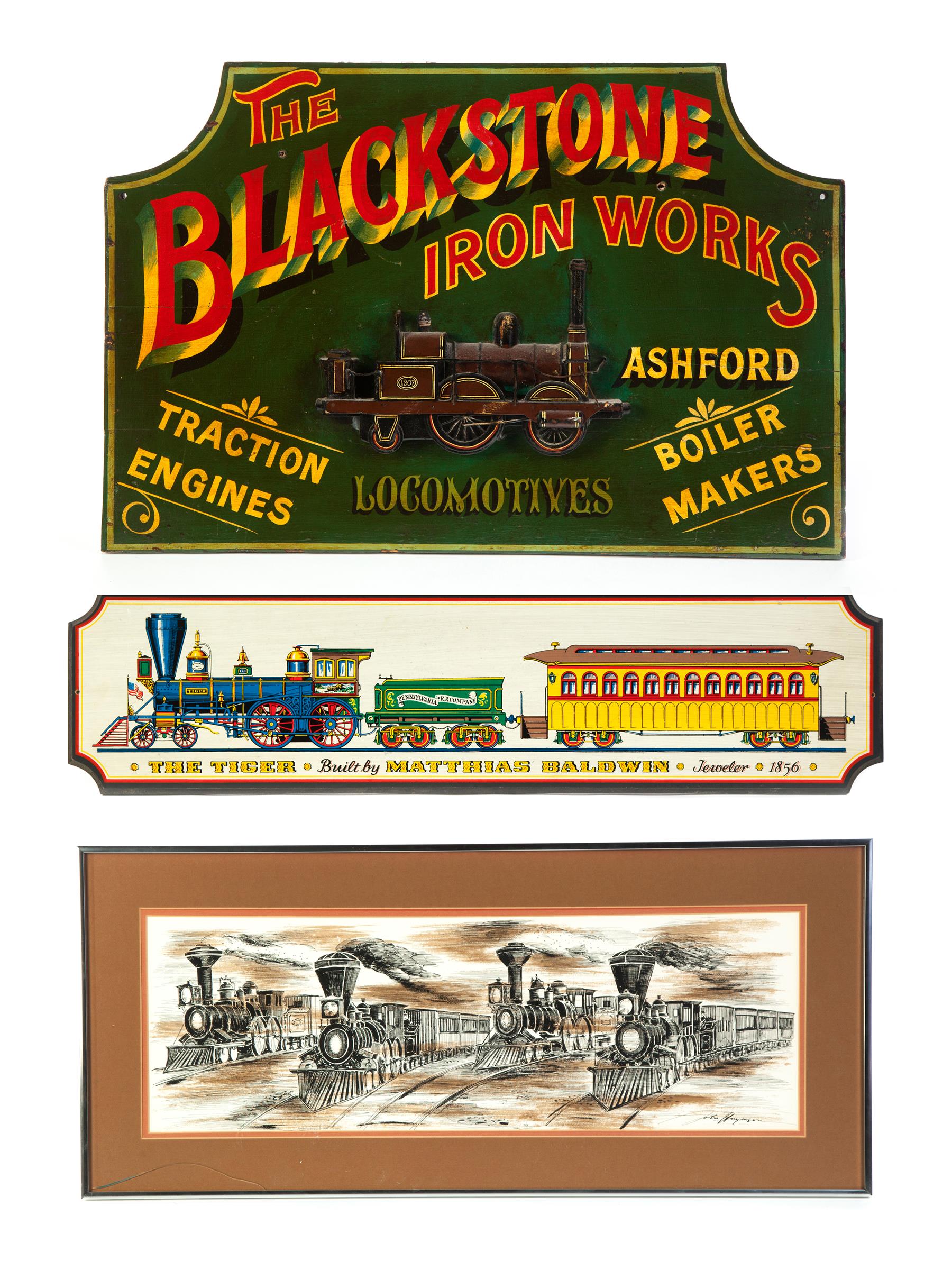 Appraisal: THREE RAILROAD-INSPIRED WALL HANGINGS American late th century The Blackstone