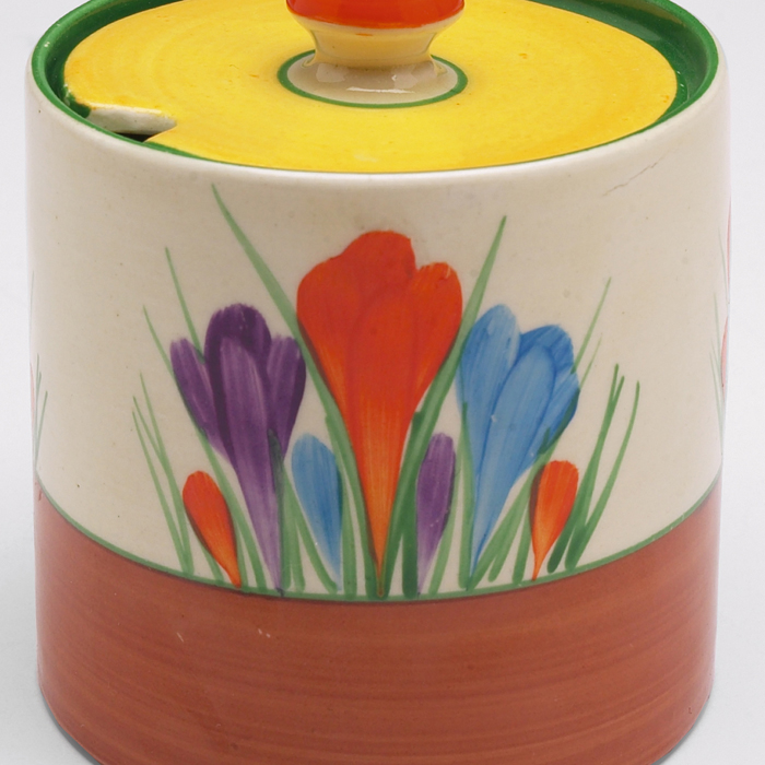 Appraisal: Clarice Cliff preserve pot painted Autumn Crocus design signed Bizarre