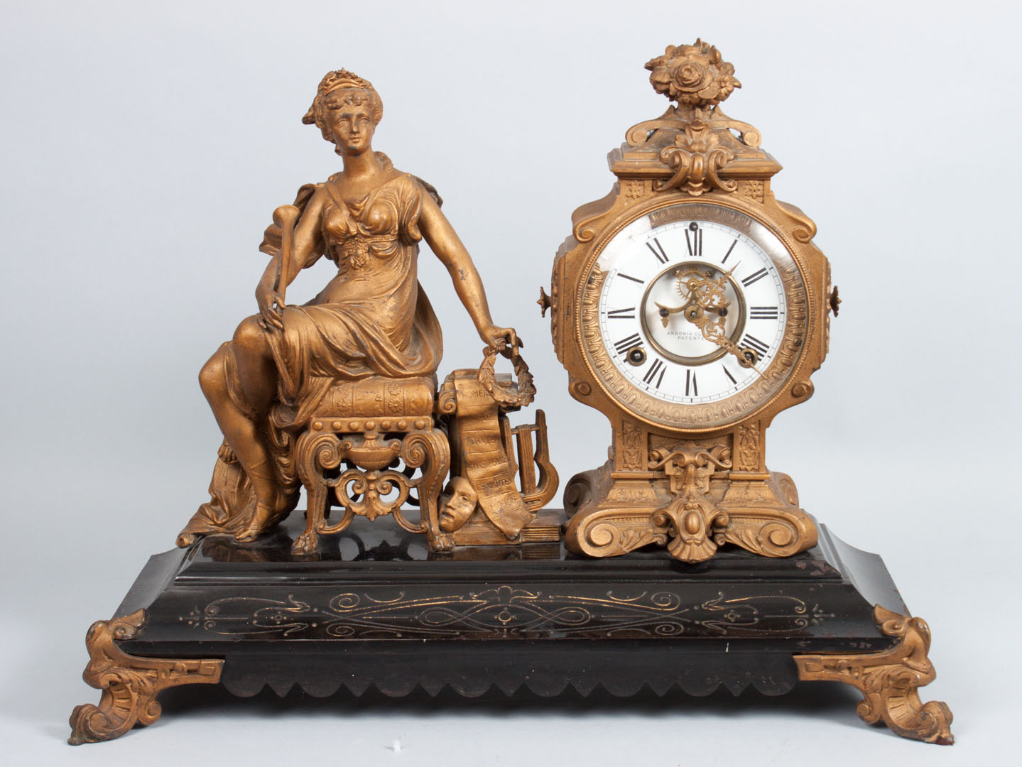 Appraisal: Ansonia figural mantel clock late th century gilt spelter modeled