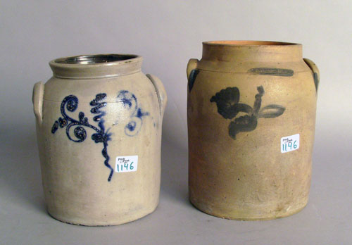 Appraisal: Two cobalt decorated crocks th c one stamped Utica h