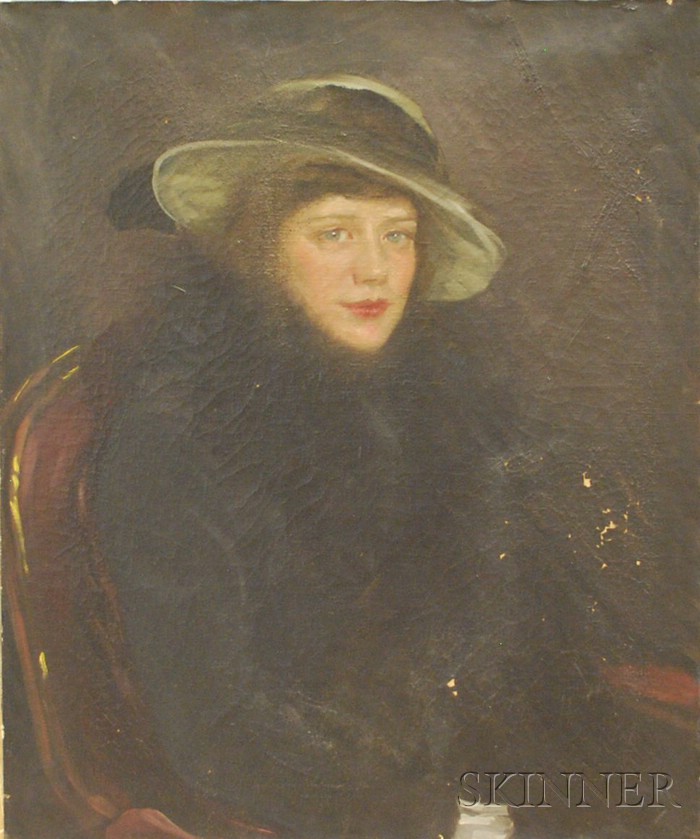 Appraisal: American School th Century Young Woman in a Hat Unsigned