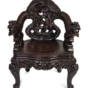 Appraisal: A Japanese Carved Hardwood Armchair th Century Height x width