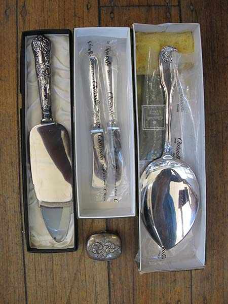 Appraisal: TWO CHRISTOFLE BUTTER KNIVES SERVING SPOON HANDLED KNIFE AND SMALL