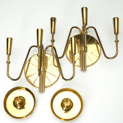 Appraisal: TOMMI PARZINGER Four brass items pair of three-arm sconces and