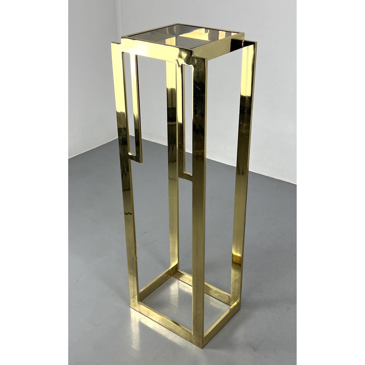 Appraisal: Tall Brass Pedestal with Inset Glass Top Design Institute of