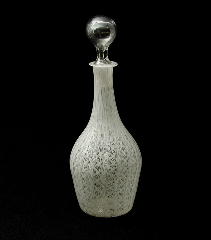 Appraisal: MURANO WHITE LATTICINO GLASS DECANTER Delicate glass decanter with white