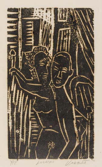 Appraisal: VINCENT SMITH - Lovers Woodcut on thin cream Japan paper