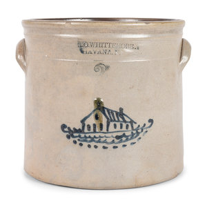 Appraisal: An A O Whittemore Cobalt Decorated Stoneware Two-Gallon Crock Havana