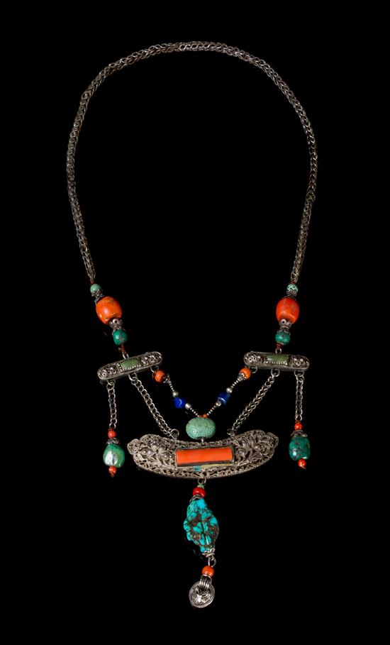 Appraisal: Sale Lot A Tibetan Silver and Hardstone Necklace comprised of