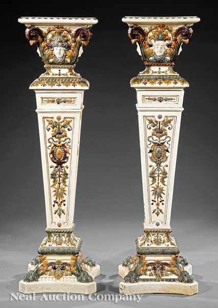 Appraisal: A Fine Pair of R rstrand Majolica Pedestals late th